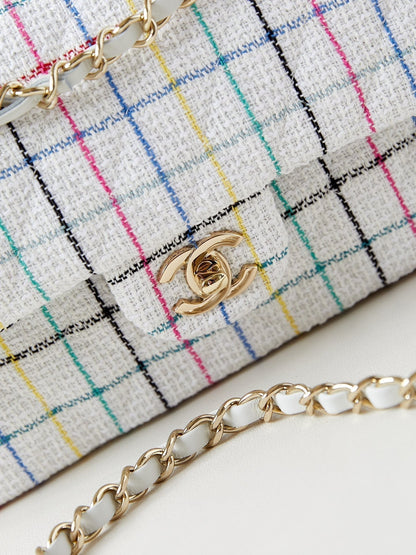 24p medium classic 25cm white tweed gold hardware