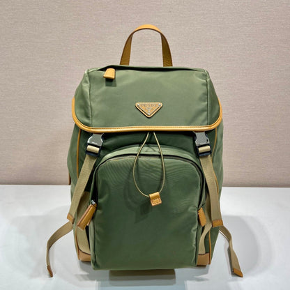 BACKPACK 45 IN SEAWEED GREEN RE-NYLON AND BROWN CALFSKIN TRIM