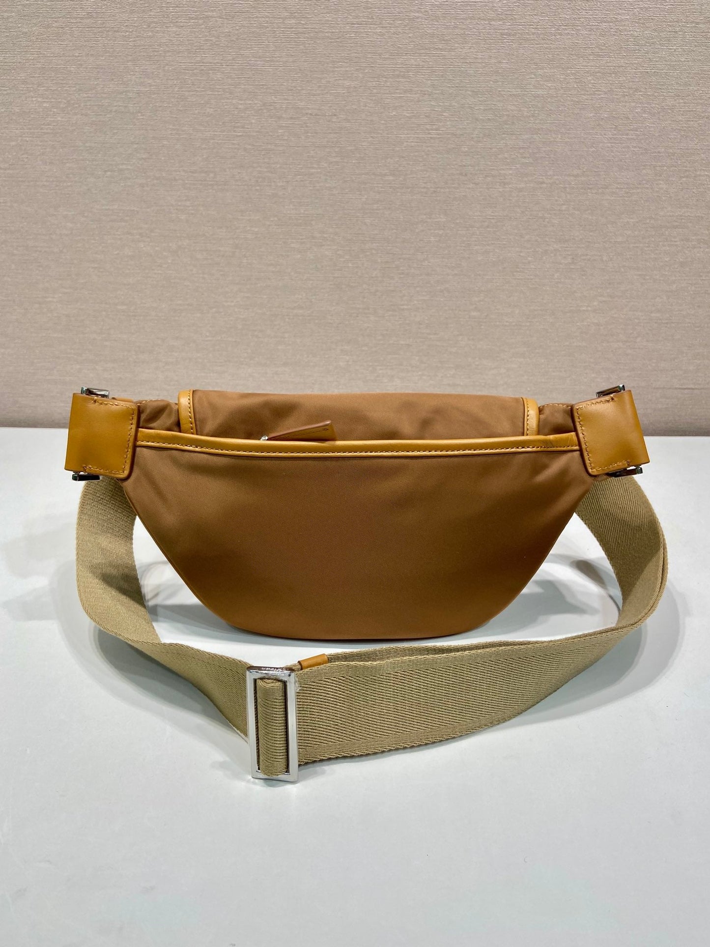 BELT BAG 18 IN SEPIA BROWN RE-NYLON AND CALFSKIN TRIM