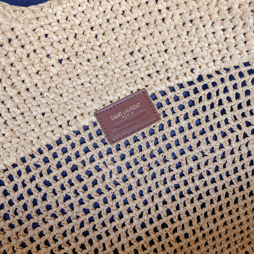 icare 58cm woven raffia brown calfskin