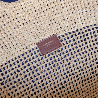 icare 58cm woven raffia brown calfskin