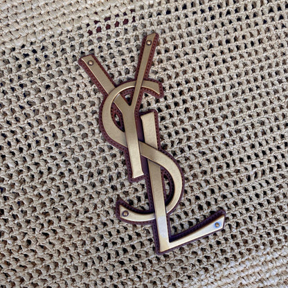 icare 58cm woven raffia brown calfskin