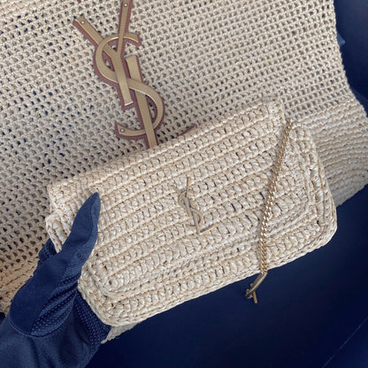 icare 58cm woven raffia brown calfskin