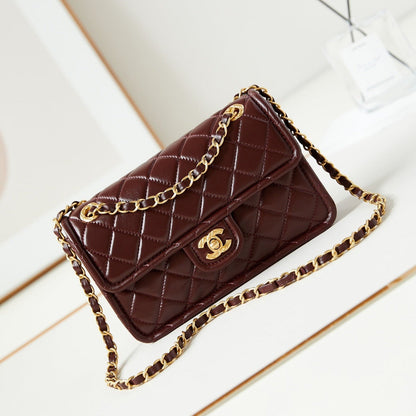 24s small flap bag 23cm burgundy calfskin gold hardware