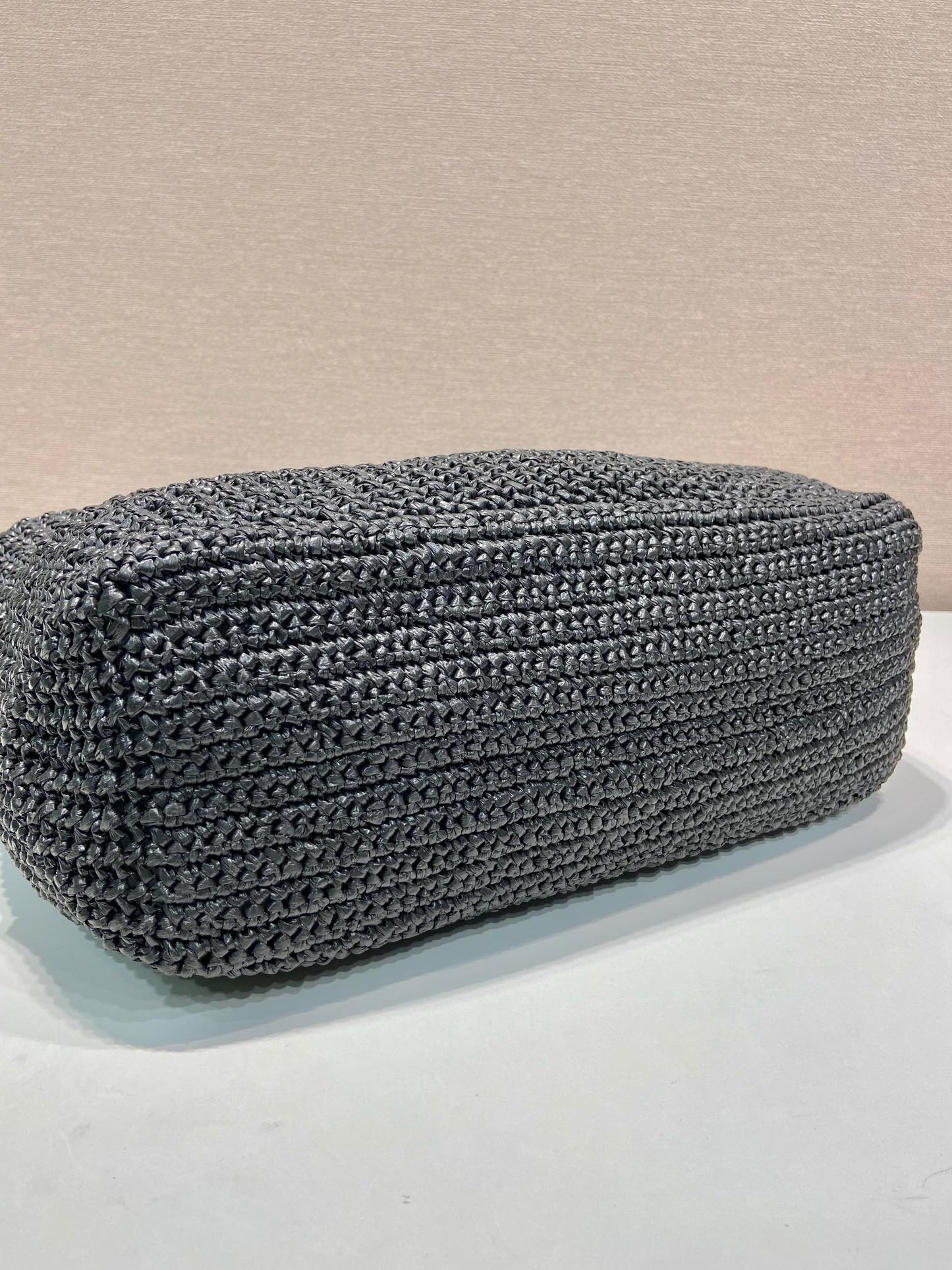 LARGE CROCHET TOTE BAG 47 IN BLACK MIX YELLOW RAFFIA