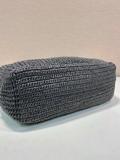 LARGE CROCHET TOTE BAG 47 IN BLACK MIX YELLOW RAFFIA