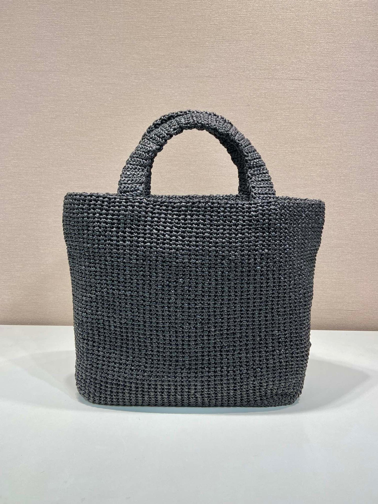 LARGE CROCHET TOTE BAG 47 IN BLACK MIX YELLOW RAFFIA