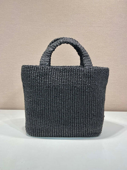 LARGE CROCHET TOTE BAG 47 IN BLACK MIX YELLOW RAFFIA