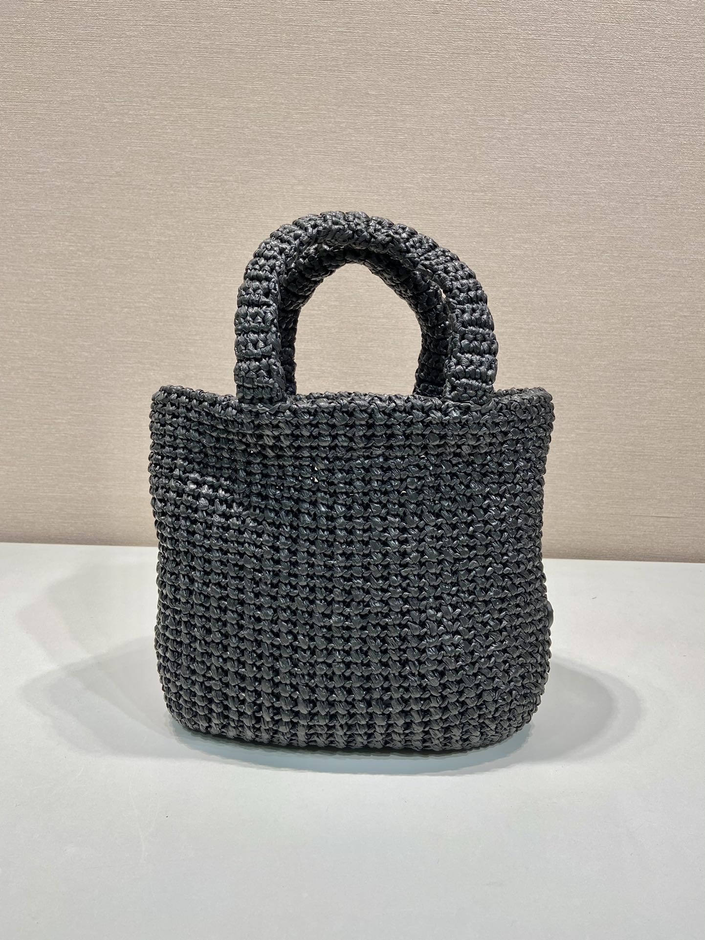 SMALL CROCHET TOTE BAG 24 IN BLACK MIX YELLOW RAFFIA