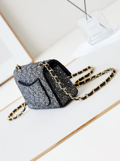 24b mini flap bag  20cm black lambskin silver diamond