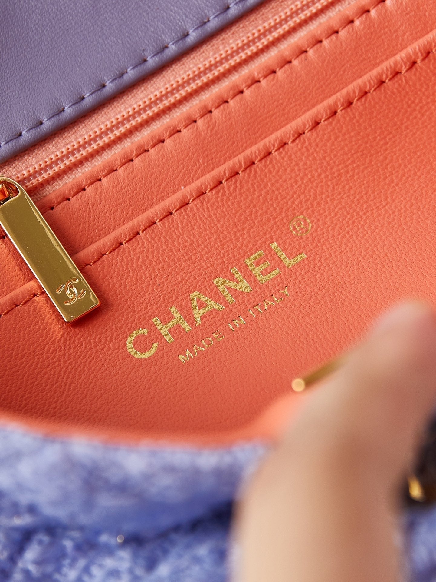 24p small flap bag 20cm purple blue tweed gold hardware