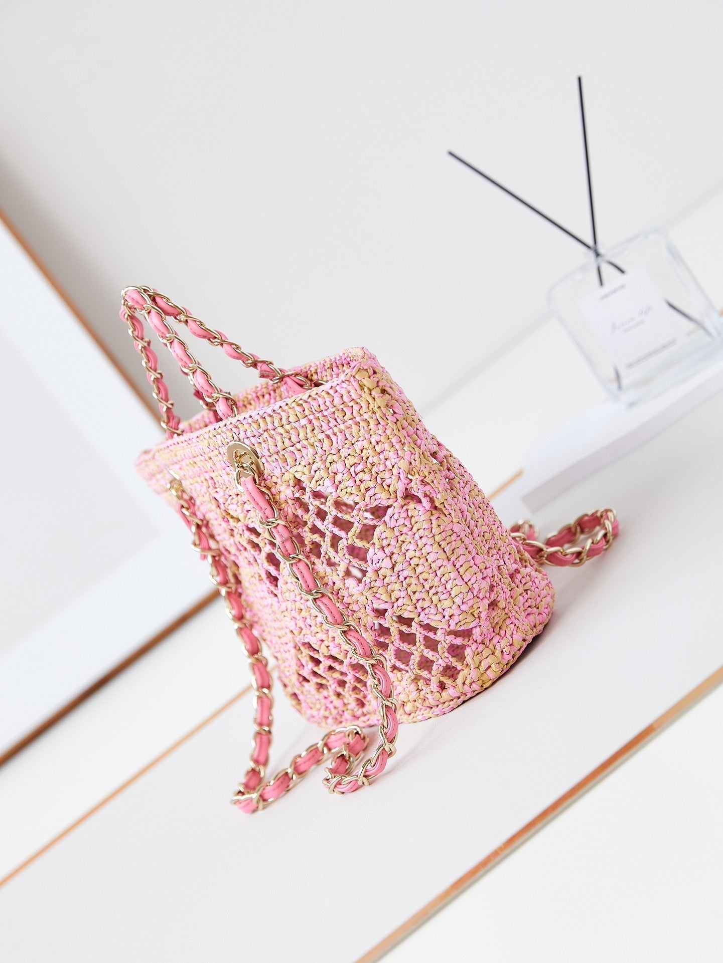 cc coco beach bag 32cm pink raffia