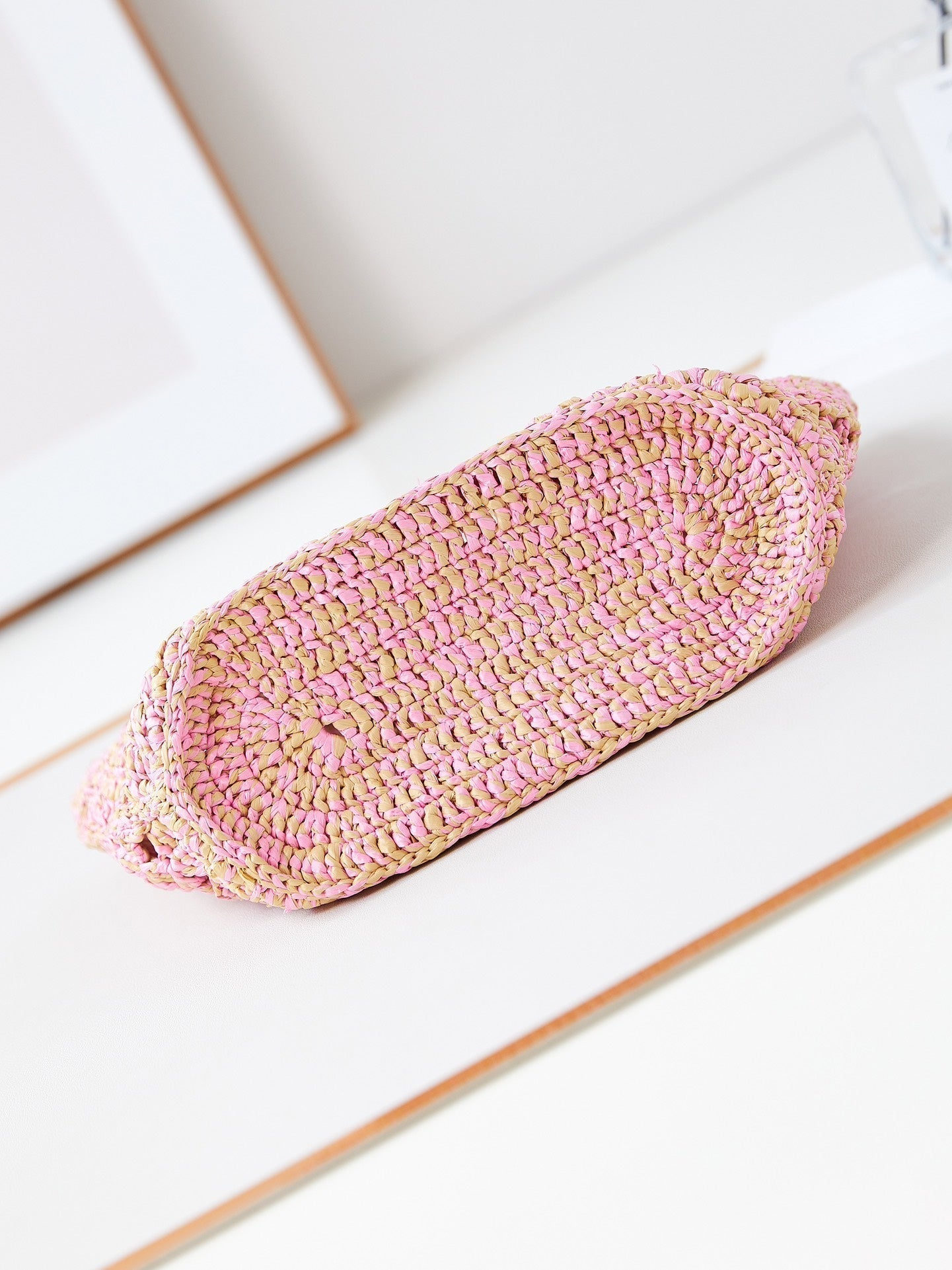 cc coco beach bag 32cm pink raffia