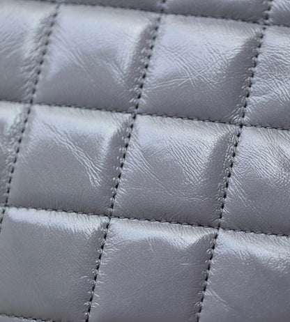 cc 24a flap bag 20cm top handle grey lambskin gold hardware