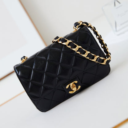CC 24B Mini Flap Bag 20cm Black Lambskin Gold Hardware
