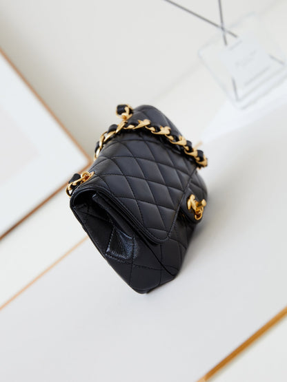 CC 24B Mini Flap Bag 20cm Black Lambskin Gold Hardware