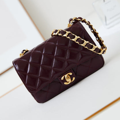 CC 24B Mini Flap Bag 20cm Burgundy Lambskin Gold Hardware