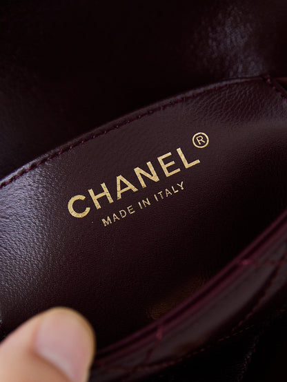 CC 24B Mini Flap Bag 20cm Burgundy Lambskin Gold Hardware