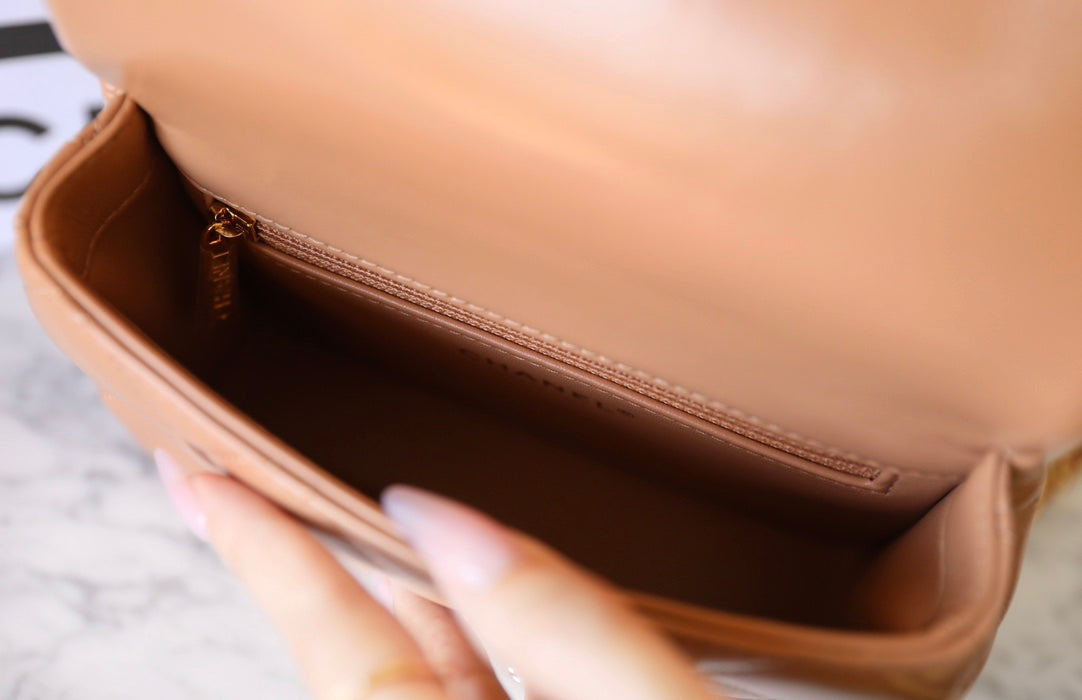 24b mini flap bag 19cm top handle beige lambskin