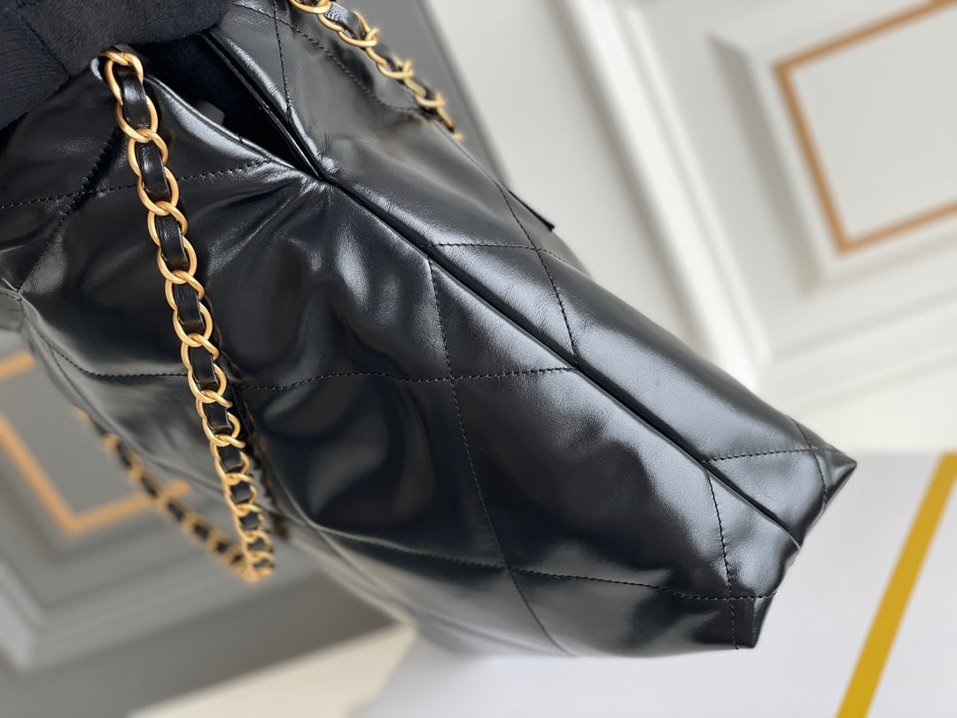 24B CC 22 Hobo Bag 35cm Black Lambskin Gold Hardware