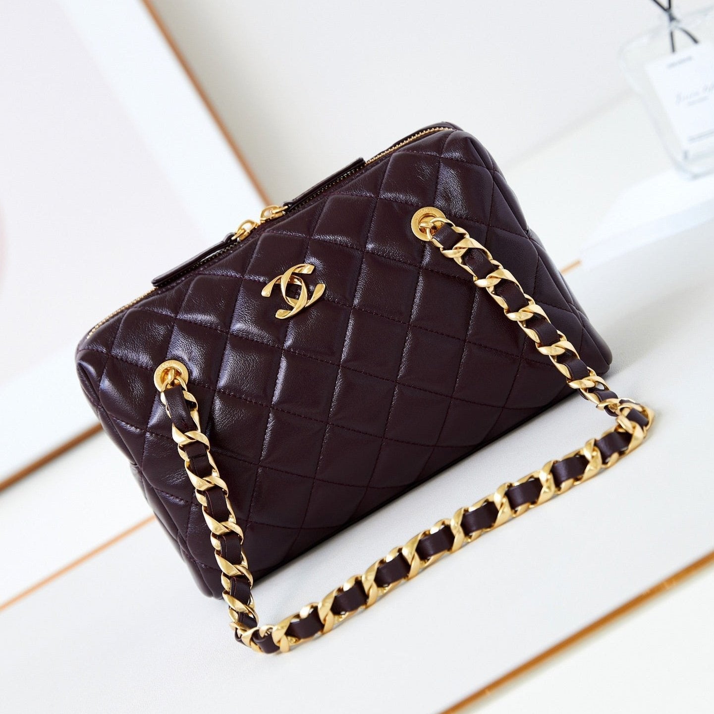 CC 24K Bowling Bag 25cm Burgundy Waxed Lambskin