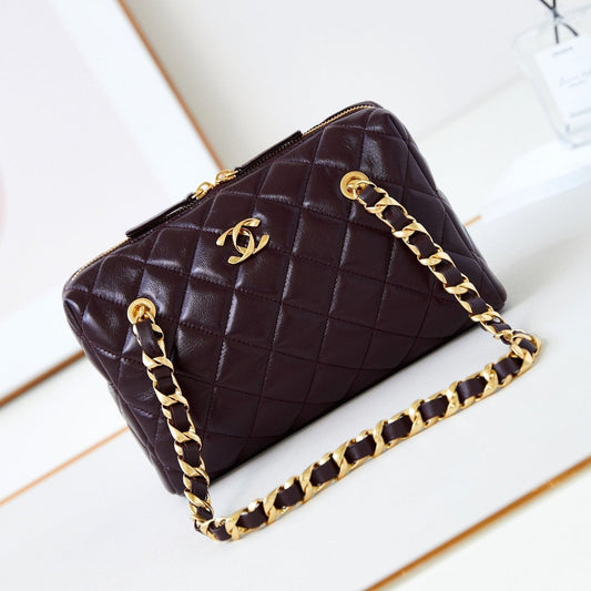 CC 24K Bowling Bag 25cm Burgundy Waxed Lambskin