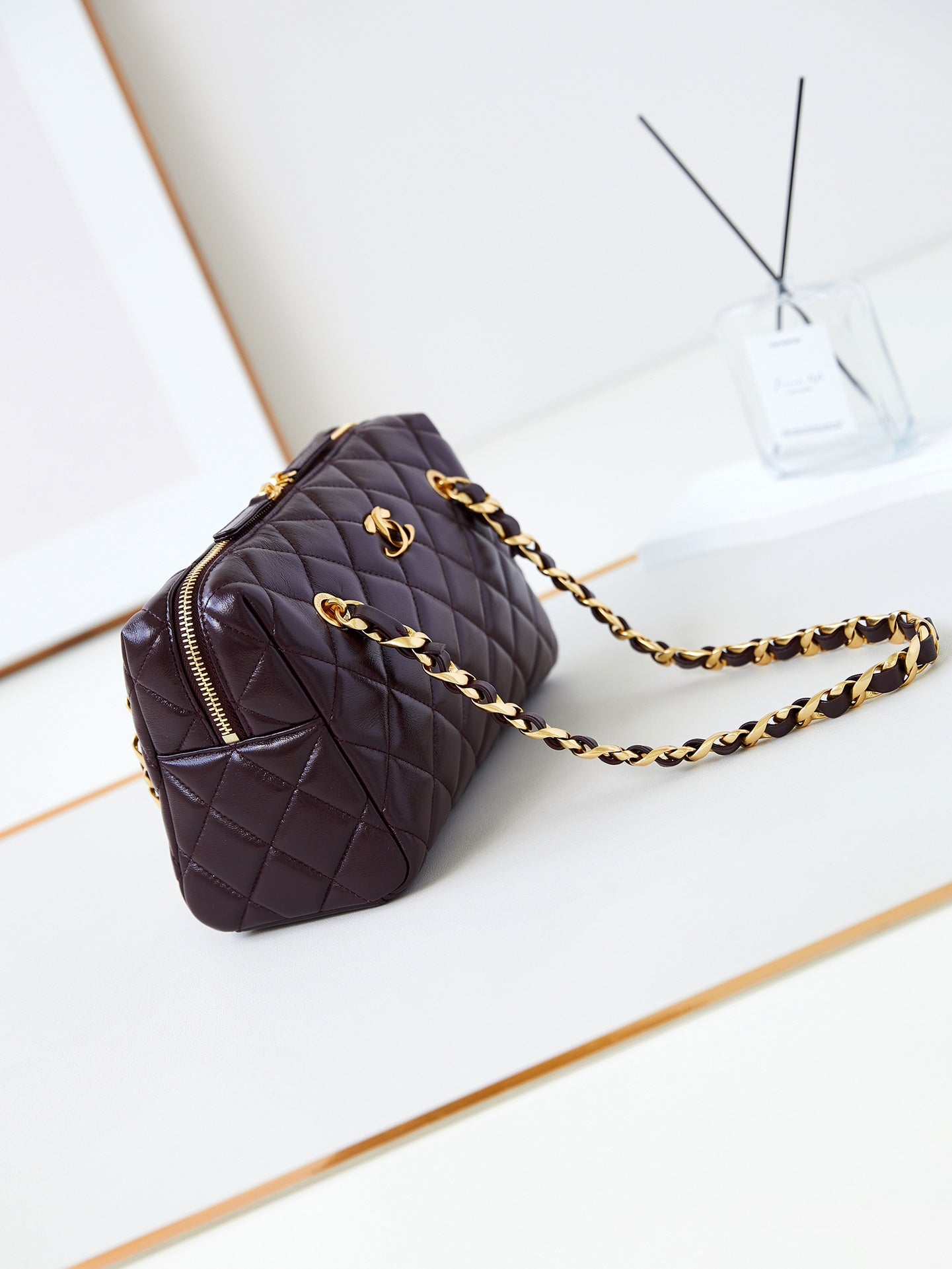 CC 24K Bowling Bag 25cm Burgundy Waxed Lambskin