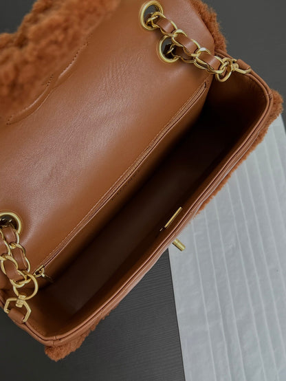 Flap Bag Small 23cm Brown Sherling Lambskin Gold Hardware