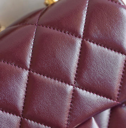 24B Mini Flap Bag With Top Handle 19cm Burgundy Lambskin