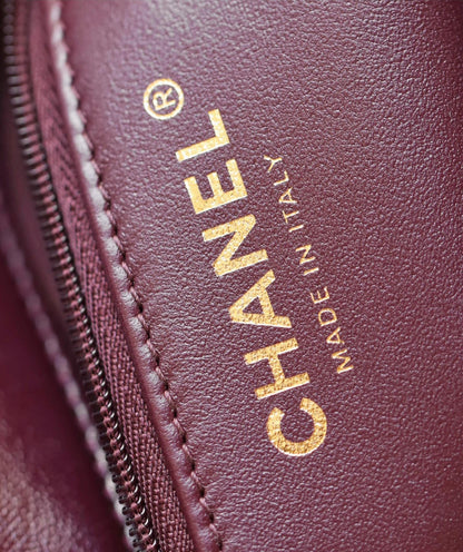 24B Mini Flap Bag With Top Handle 19cm Burgundy Lambskin