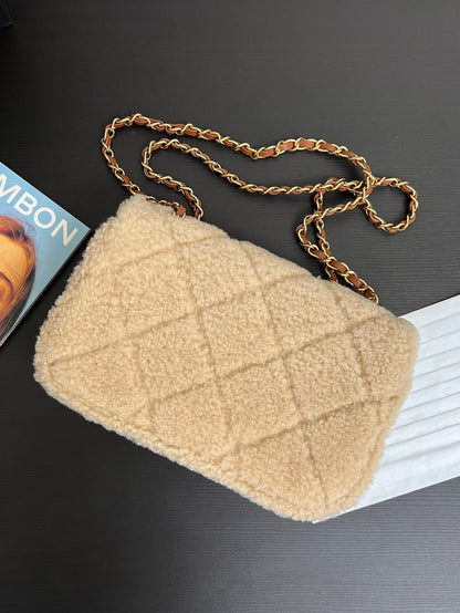 Flap Bag Small 23cm Beige Brown Sherling Lambskin Gold Hardware