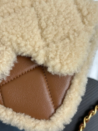 Flap Bag Mini 18cm Beige Brown Sherling Lambskin Gold Hardware