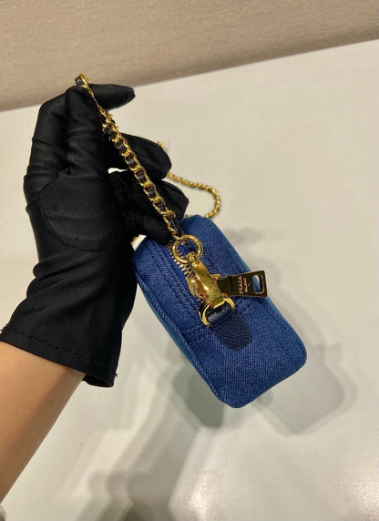 MINI BAG 14 IN AZURE BLUE DENIM GOLD HARDWARE