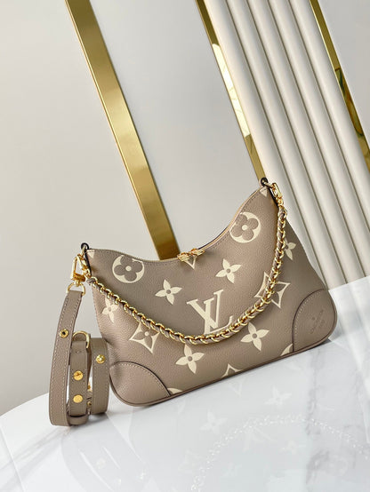BOULOGNE 29 IN DOVE GRAY AND CREAM MONOGRAM EMPREINTE LEATHER GOLD HARDWARE