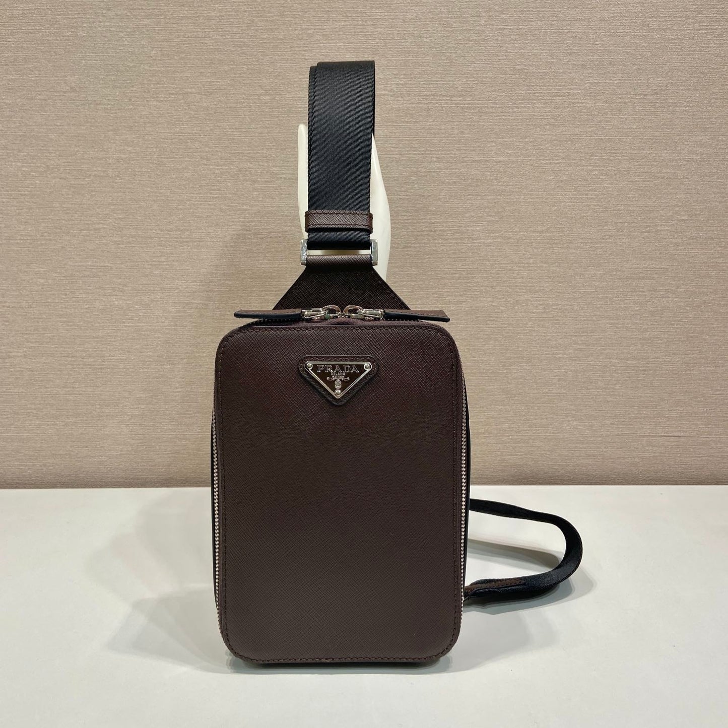 CHEST BAG 20 IN CHOCOLATE SAFFIANO LEATHER