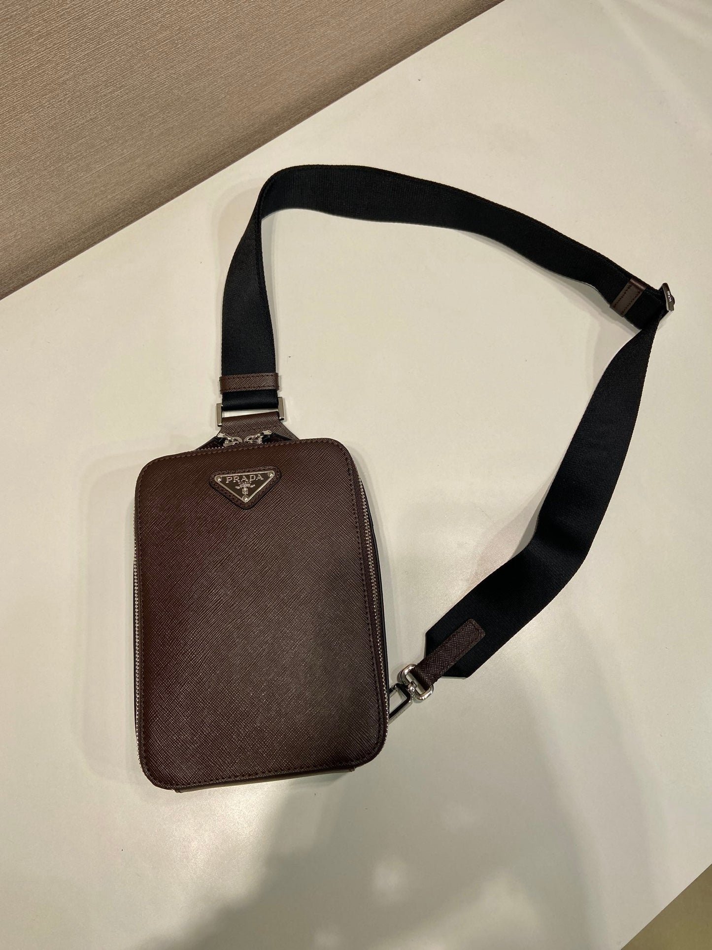 CHEST BAG 20 IN CHOCOLATE SAFFIANO LEATHER