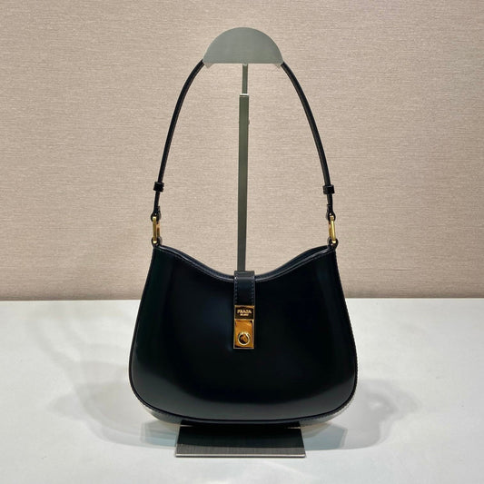 CLEO SHOULDER BAG 22 IN BLACK BRUSHED LAMBSKIN WITH CLASP CLOSURE