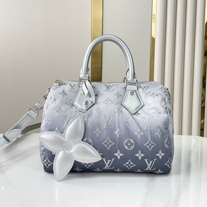 SPEEDY BANDOULI¨¨RE 25 IN GRADIENT SILVER MONOGRAM NYLON SILVER HARDWARE