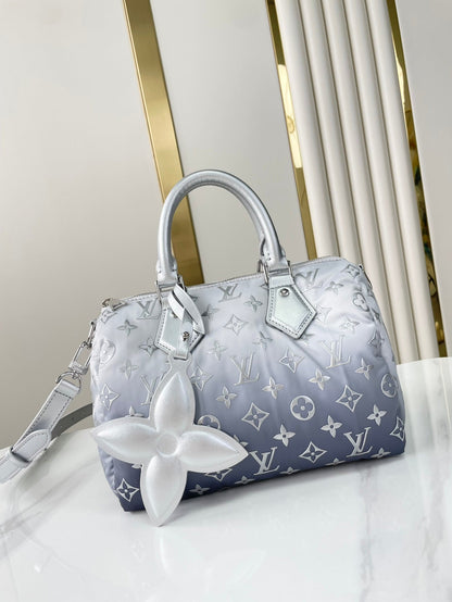 SPEEDY BANDOULI¨¨RE 25 IN GRADIENT SILVER MONOGRAM NYLON SILVER HARDWARE