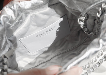 25C Hobo 22 Bag 19cm Silver Metalic Lambskin