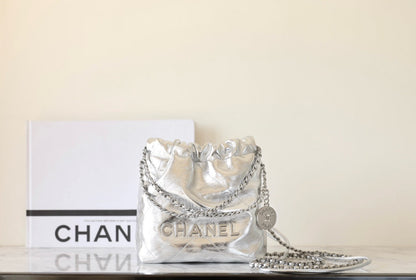 25C Hobo 22 Bag 19cm Silver Metalic Lambskin