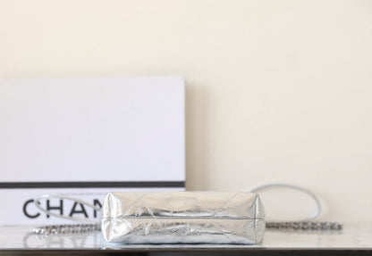 25C Hobo 22 Bag 19cm Silver Metalic Lambskin