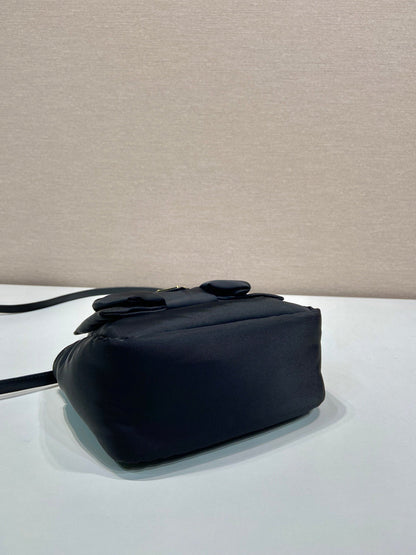 MINI BOW TOTE BAG 18 IN BLACK PADDED NYLON FABRIC