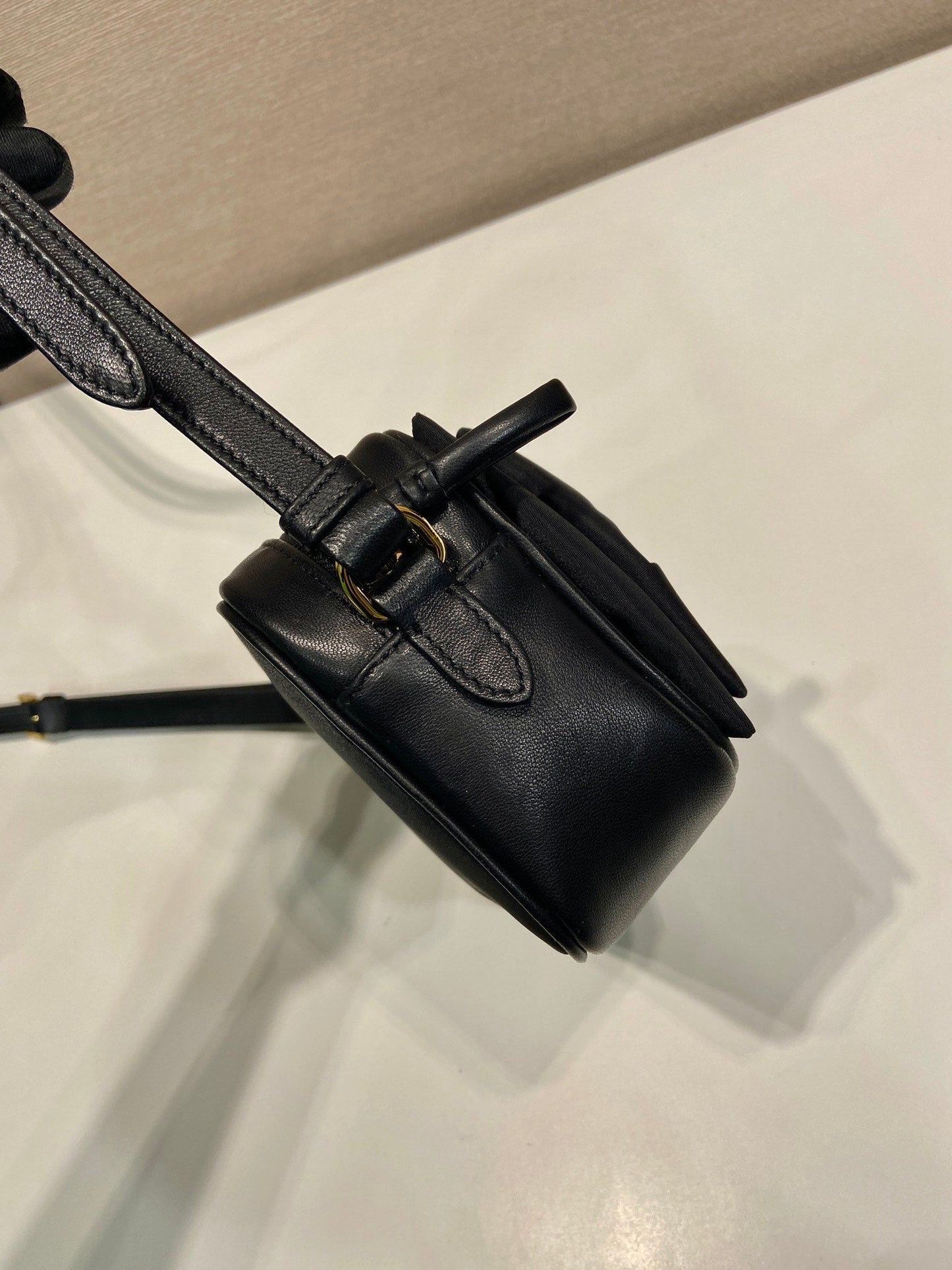 BOW BAG 18 IN BLACK RE-NYLON AND LAMBSKIN