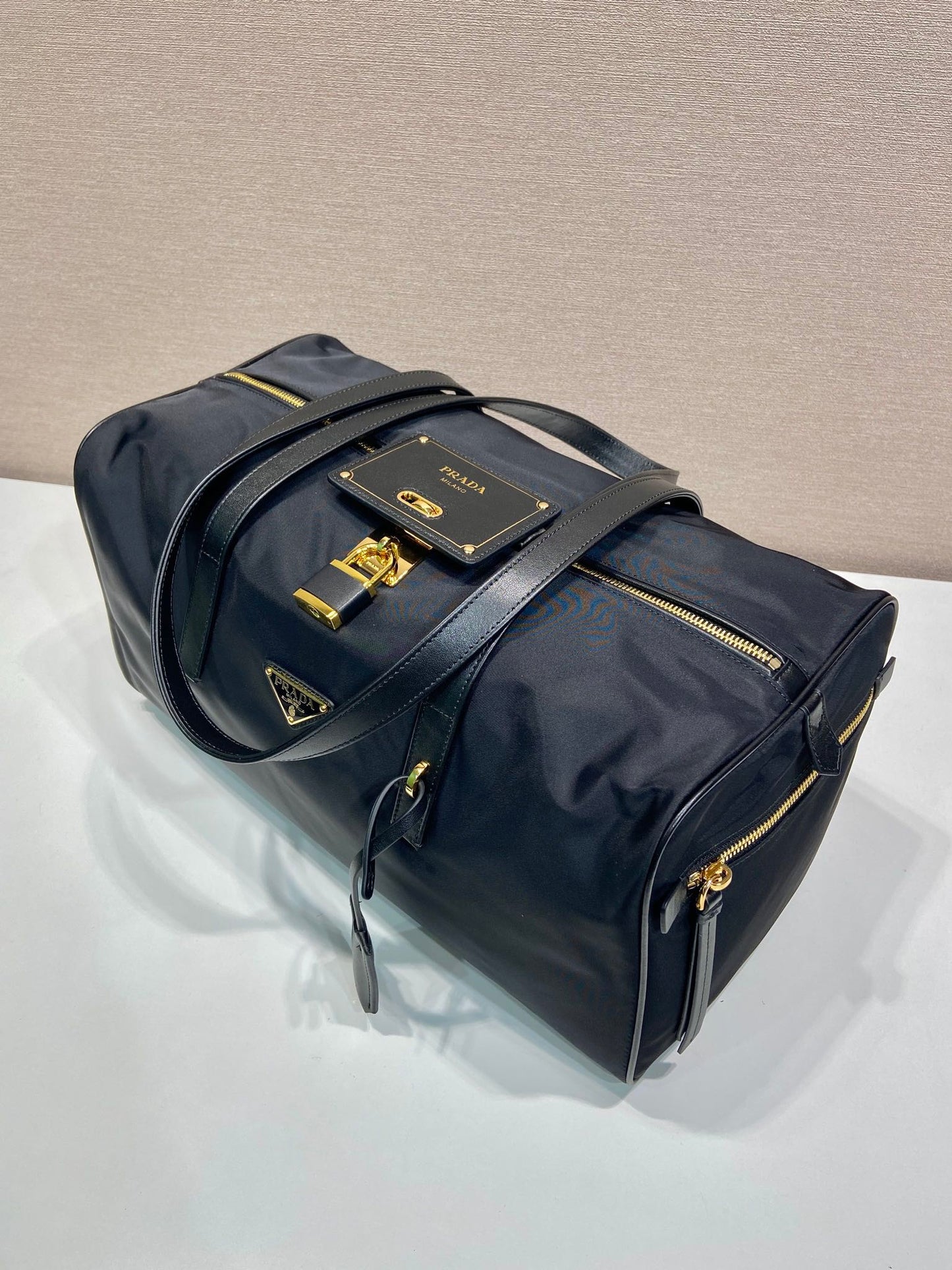 TRAVEL BAG 40 IN BLACK WATERPROOF FABRIC GOLD PADLOCK