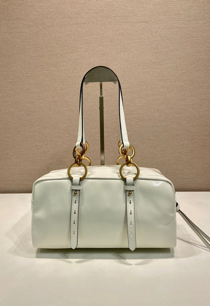 LARGE RECTANGULAR BAG 30 IN WHITE OIL WAX LAMBSKIN GOLD HARDWARE