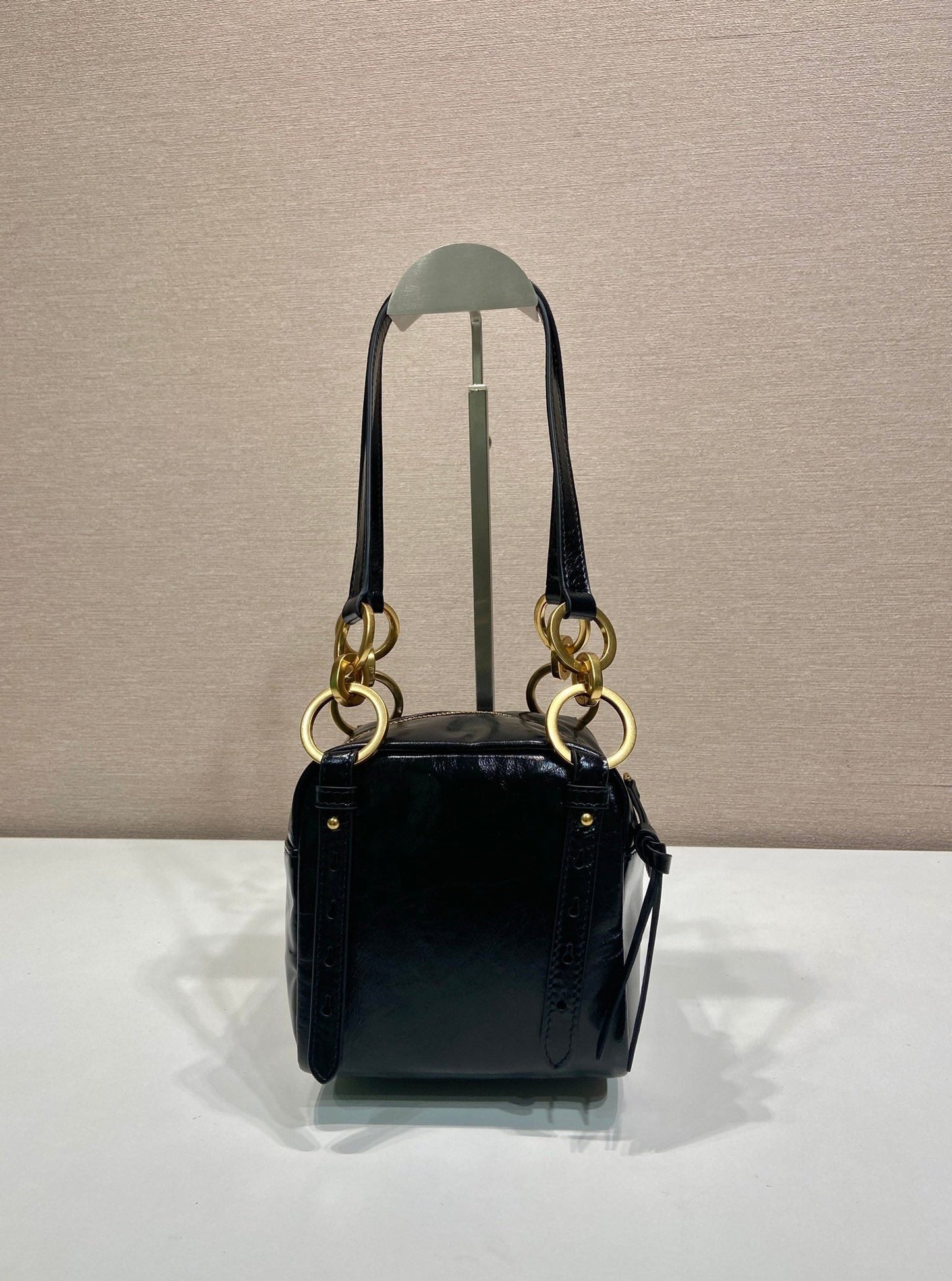 SMALL RECTANGULAR BAG 14 IN BLACK OIL WAX LAMBSKIN GOLD HARDWARE