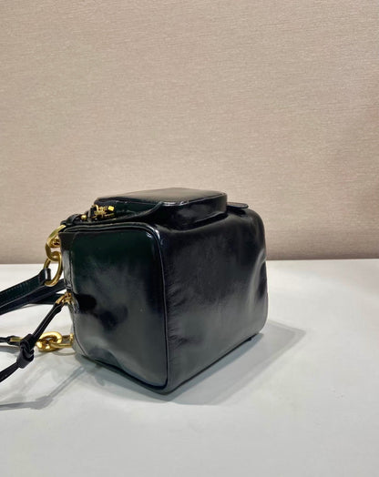 SMALL RECTANGULAR BAG 14 IN BLACK OIL WAX LAMBSKIN GOLD HARDWARE