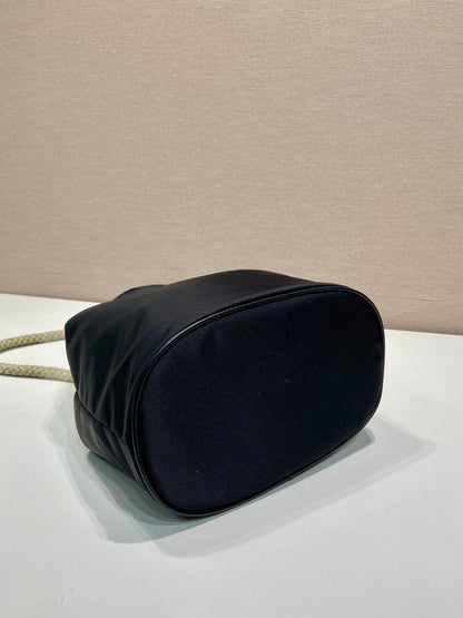 BUCKET BAG 28 IN BLACK RE-NYLON GOLD LOGO