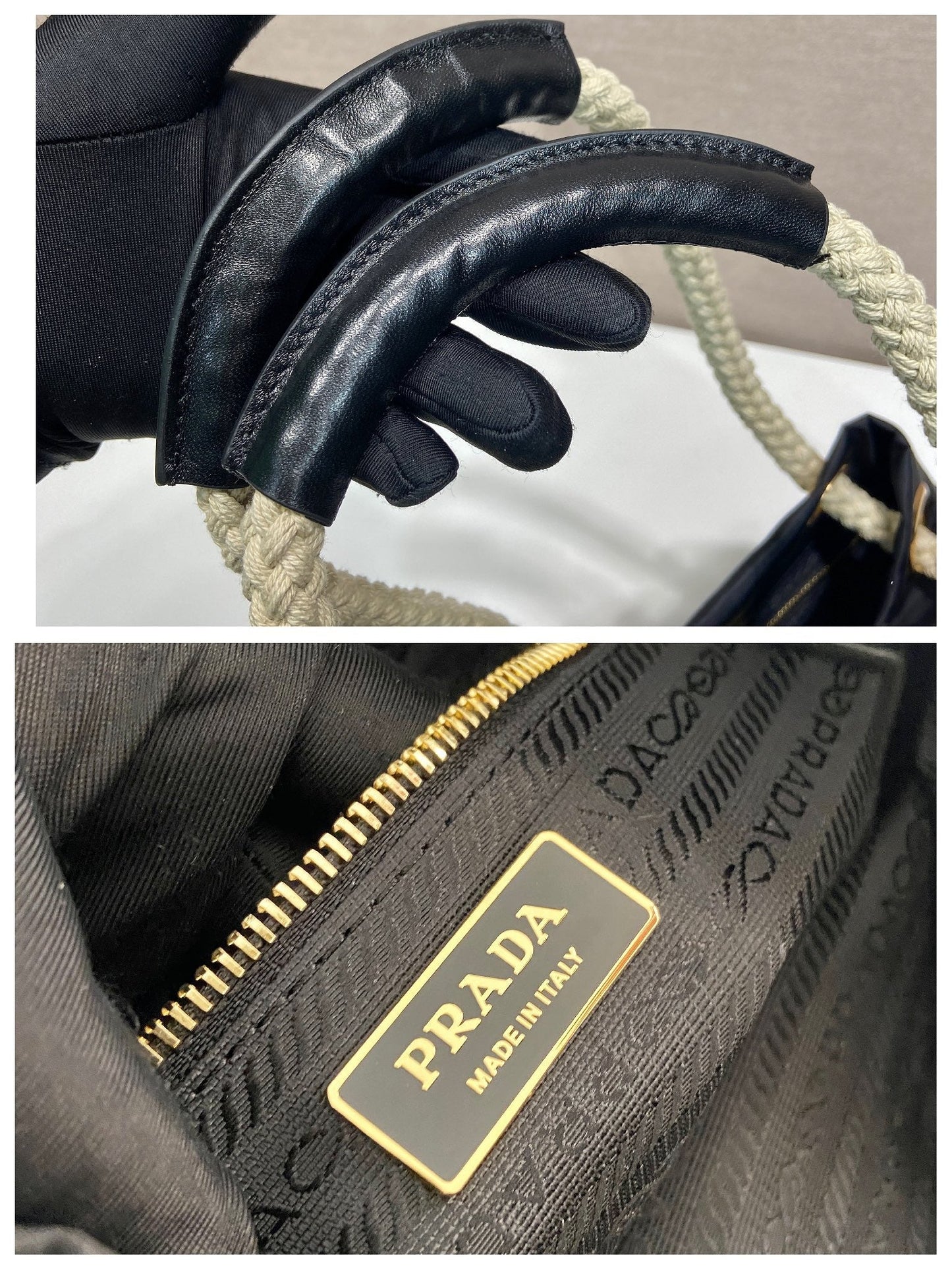 BUCKET BAG 28 IN BLACK RE-NYLON GOLD LOGO